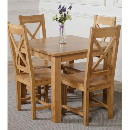 Square 90cm : Bàn Ăn Gỗ Sồi Vuông 90cm + 4 Ghế ( Lưng X - Mặt Ghế Gỗ )